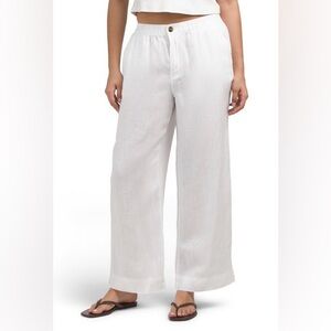 NWT TAHARI Linen Woven Button Zip Fly Front Pants White Medium